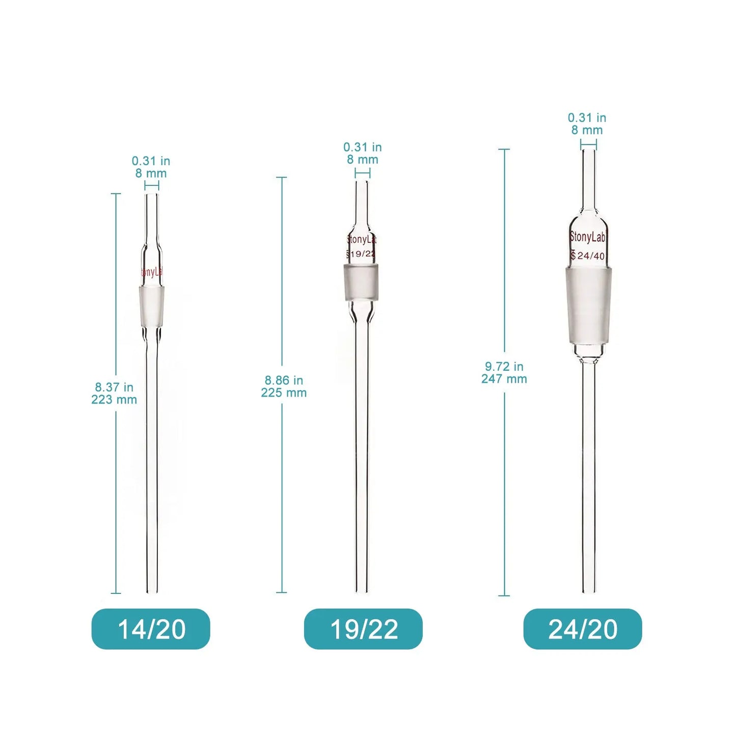 Borosilicate Glass Inlet Adapter with Extended Lower 8 mm Drip Tube Adapters-Inlets/Thermometer