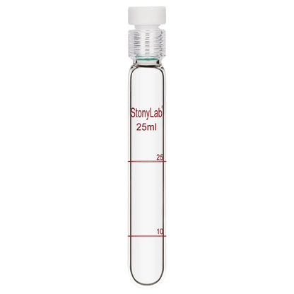 Borosilicate Glass Reusable Graduated Test Tubes with PTFE Screw Cap - StonyLab Tubes & Vials 25-ml