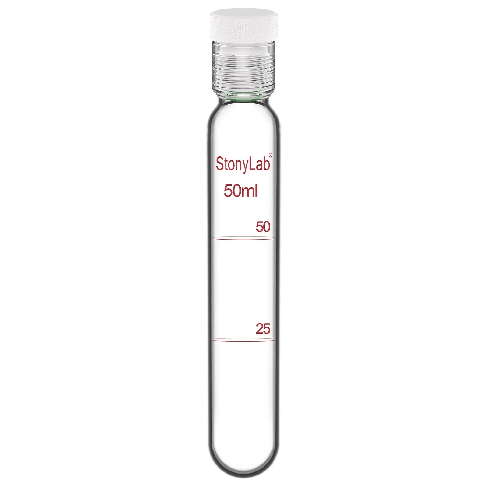 Comprehensive product view and setup components for StonyLab Borosilicate Glass Reusable Graduated Test Tubes with PTFE Screw Cap