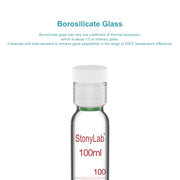 Side view and dimensional layout of the durable StonyLab Borosilicate Glass Reusable Graduated Test Tubes with PTFE Screw Cap