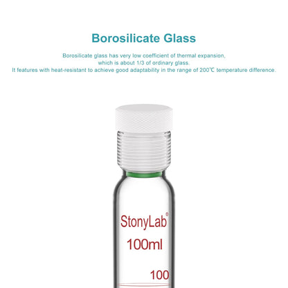 Side view and dimensional layout of the durable StonyLab Borosilicate Glass Reusable Graduated Test Tubes with PTFE Screw Cap