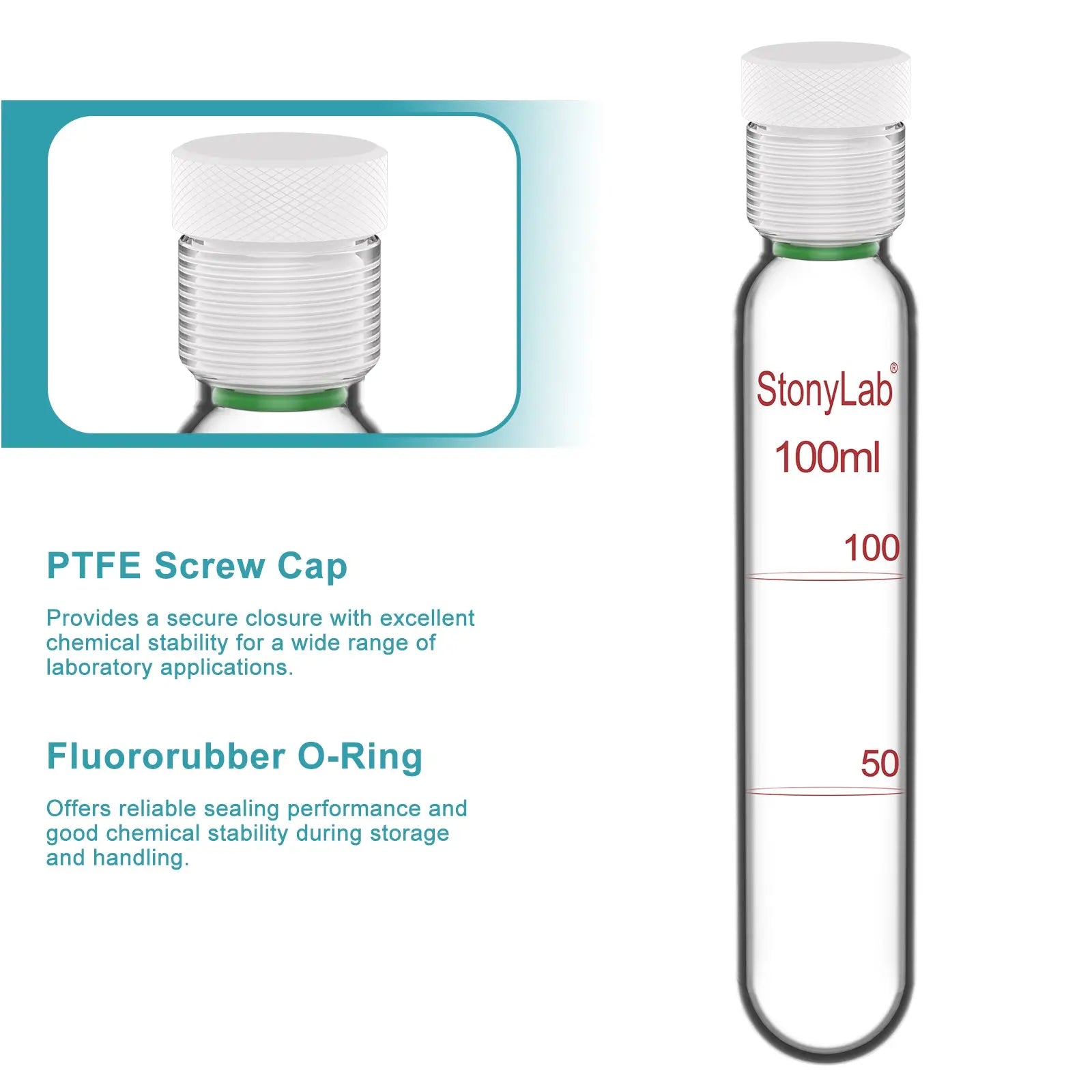 StonyLab Borosilicate Glass Reusable Graduated Test Tubes with PTFE Screw Cap heavy duty chemical processing configuration