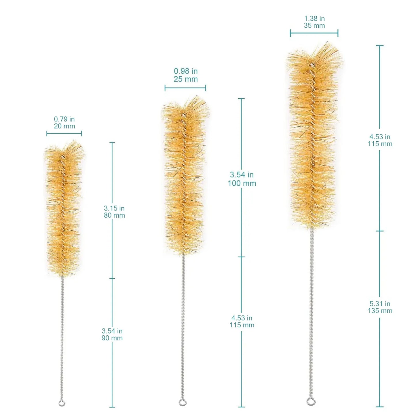 Bristle Test Tubes Brushes, 10 Pack, 170/215/250mm Long S/M/L Sizes Tube-Brushes