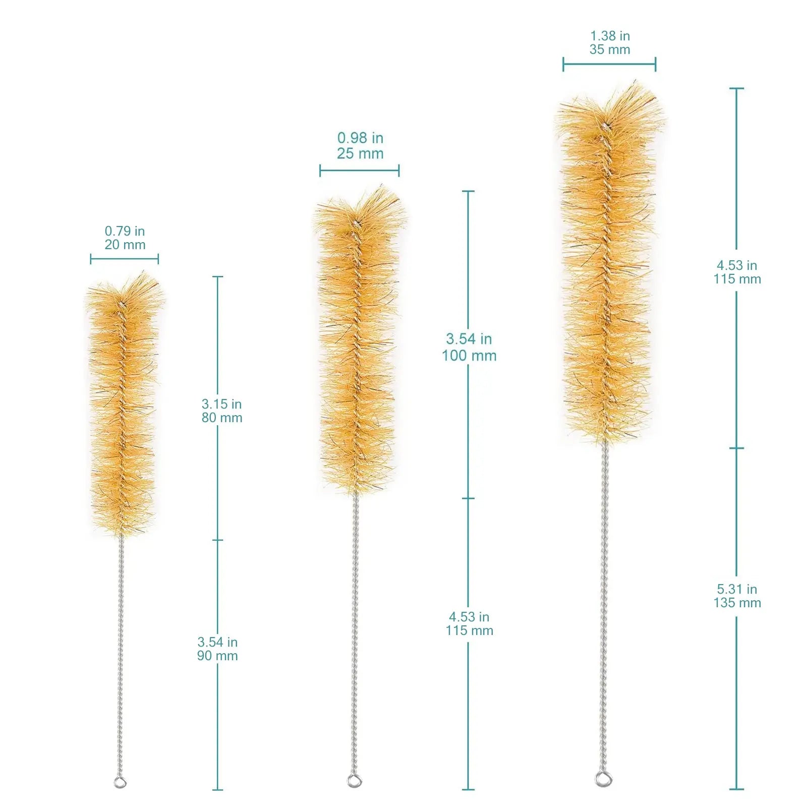 Bristle Test Tubes Brushes, 10 Pack, 170/215/250mm Long S/M/L Sizes Tube-Brushes