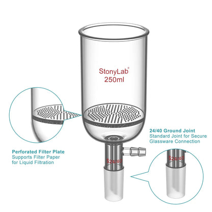 Buchner Filtering Funnel, 1.5 mm Pore Plate, 250-2000 ml, 24/40 Male Joint and Vacuum Port Funnels-Buchner