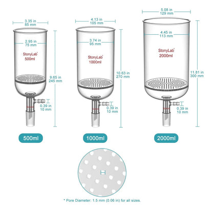 Buchner Filtering Funnel, 1.5 mm Pore Plate, 500-2000 ml, 24/40 Male Joint and Vacuum Port Funnels-Buchner