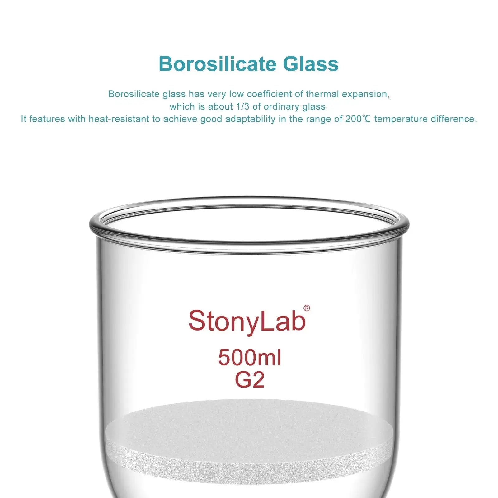 Side view and dimensional layout of the durable StonyLab Buchner Filtering Funnel