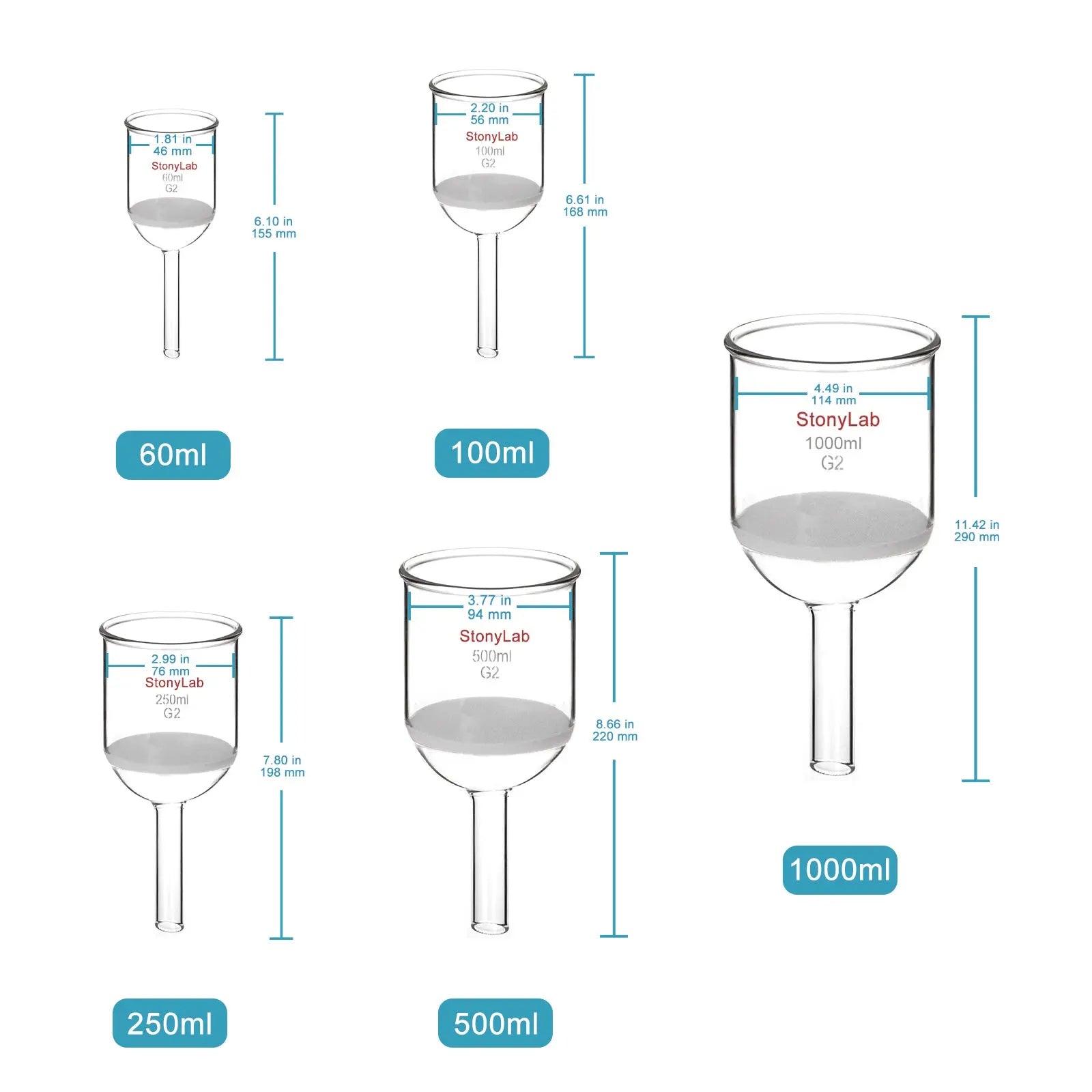 Imbuto Filtrazione In Vetro Borosilicato - Giunto 14/20 Per Laboratorio, Diametro 60mm - Foto 2