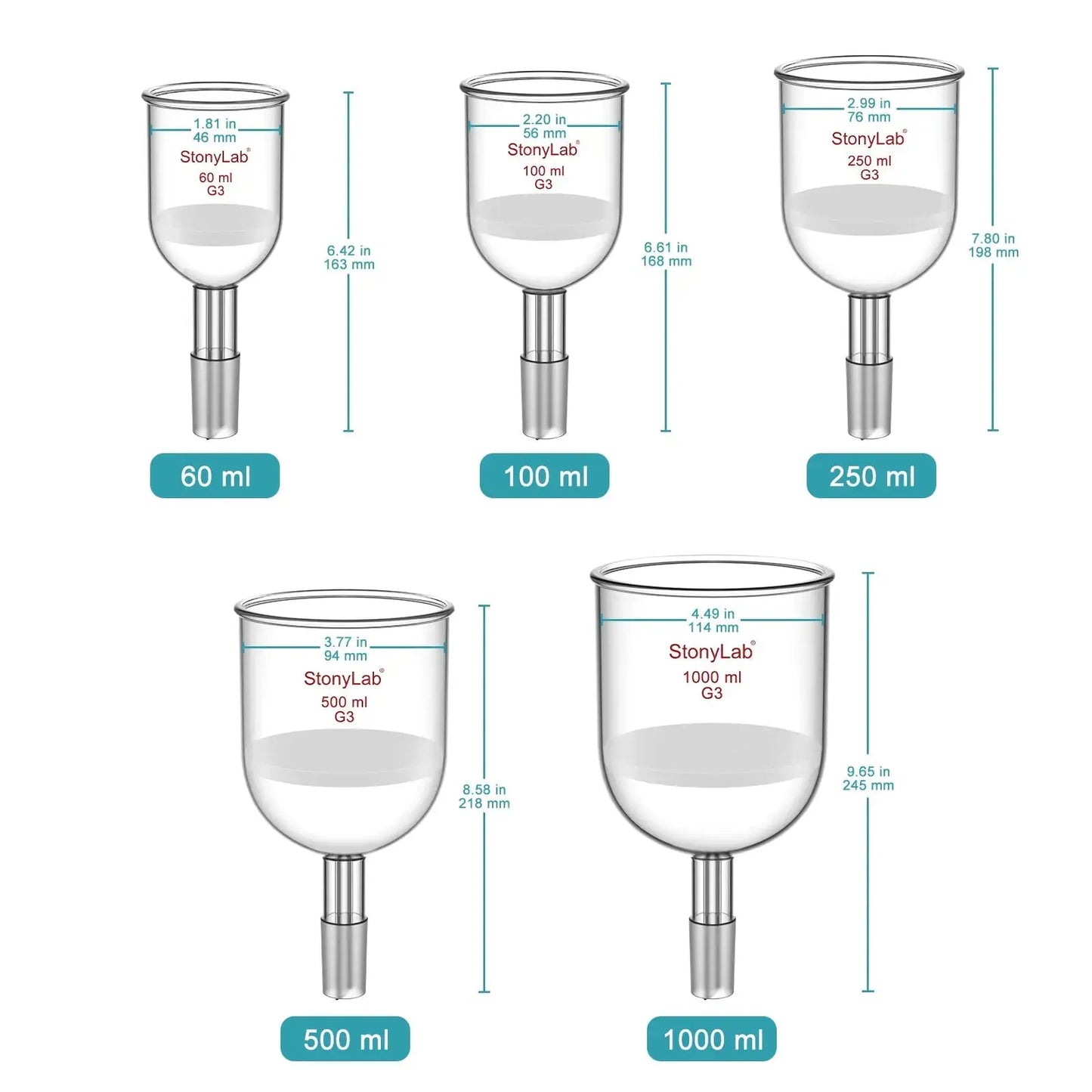 Buchner Filtration Funnel, Fine Frit (15~40 μm), 60-1000 ml, 24/40 Male Joint Funnels-Buchner