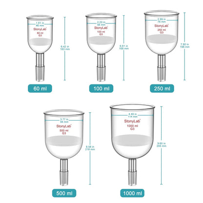 Buchner Filtration Funnel, Fine Frit (15~40 μm), 60-1000 ml, 24/40 Male Joint Funnels-Buchner