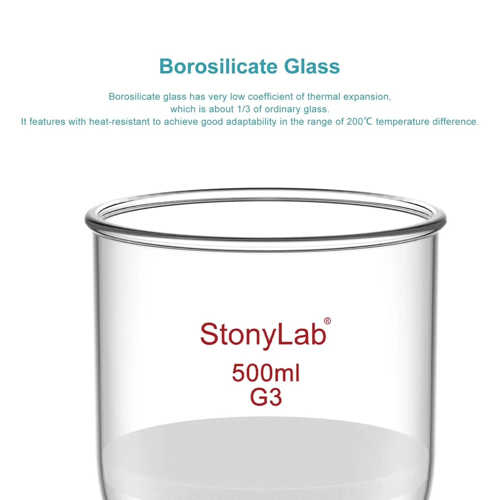 Side view and dimensional layout of the durable StonyLab Buchner Filtration Funnel