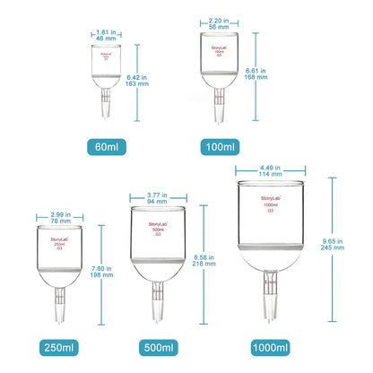 Buchner Filtration Funnel, Fine Frit (15~40μm), 60-1000ml, 24/40 Male Joint Funnels-Buchner