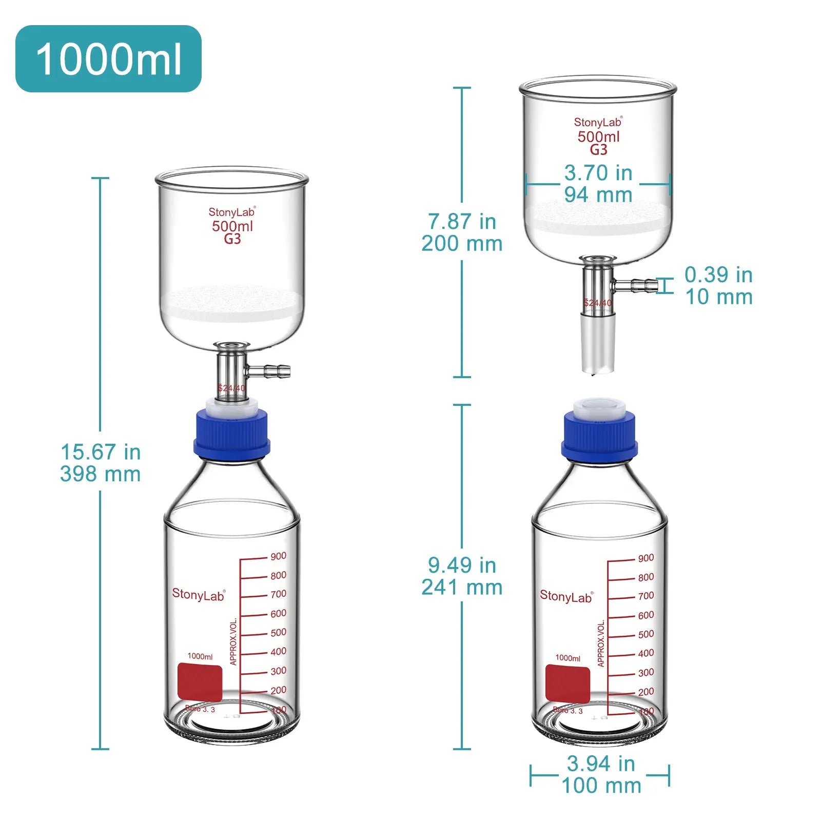 Close-up view showing the precise design and material of StonyLab Buchner Funnel Filteration Kit