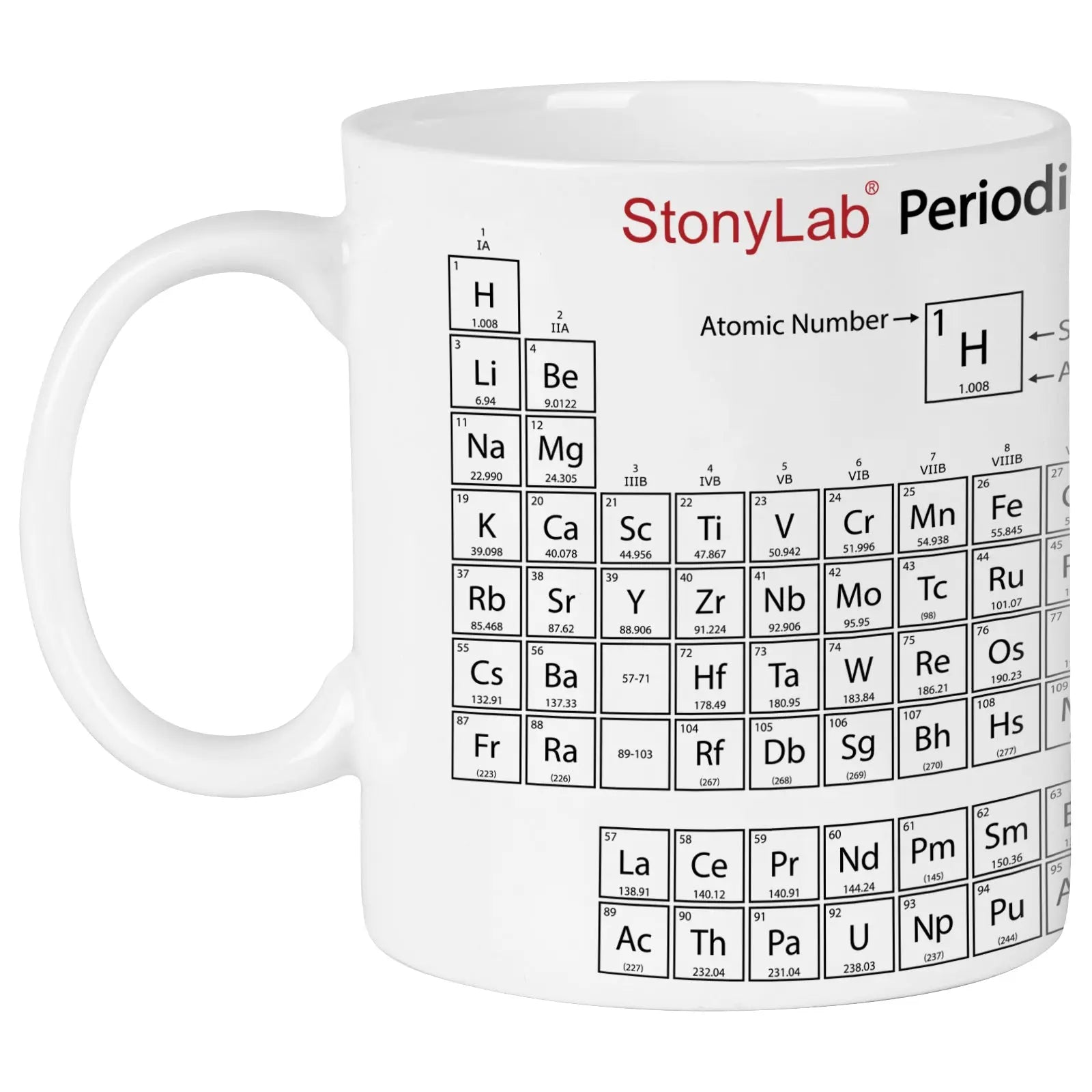Alternative angle showing underlying build quality of StonyLab Ceramic Drinking Mug with Periodic Table Print