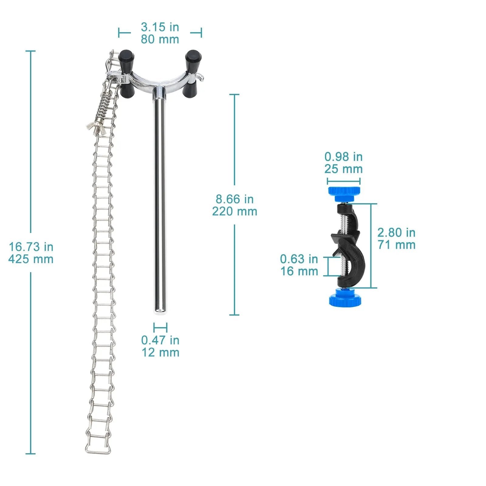 Close-up view showing the precise design and material of StonyLab Chain Clamp and Bosshead Clamp Holder Set