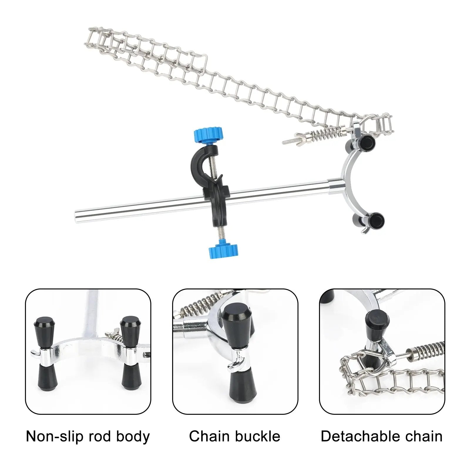 Side view and dimensional layout of the durable StonyLab Chain Clamp and Bosshead Clamp Holder Set