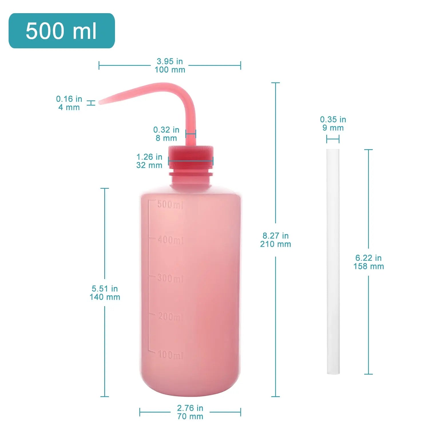 Side view and dimensional layout of the durable StonyLab LDPE Wash Bottle
