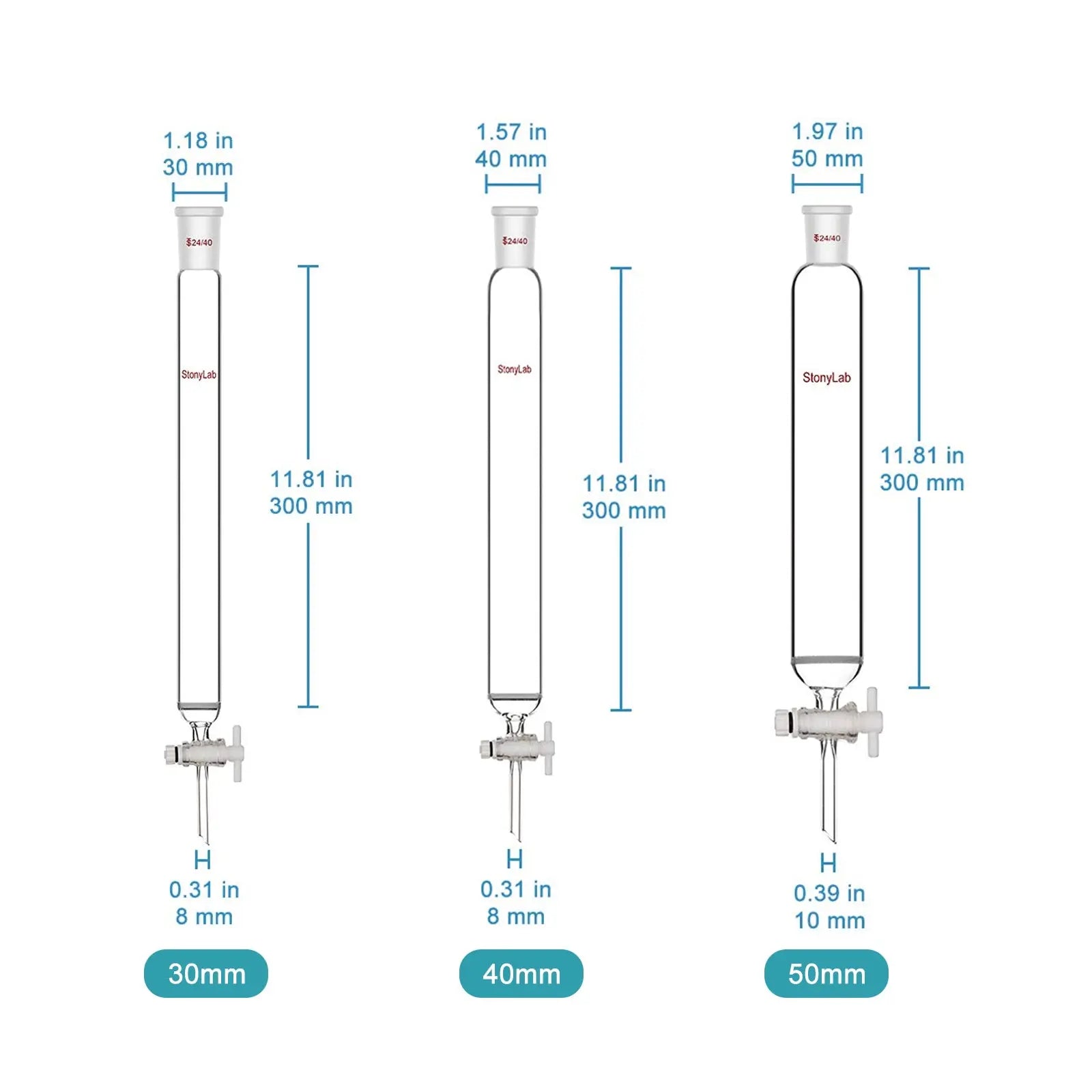 Chromatography Column, 30-50 mm Outer Diameter, Fine Frit(15-40 um), Effective Length 300 mm Chromatography-Column
