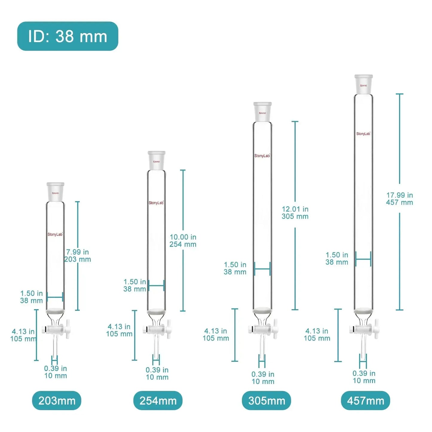 Chromatography Column, ID13-38 mm, 203-457 mm Effective Length, Medium Frit(40-80 μm), 24/40 Joint Chromatography-Column