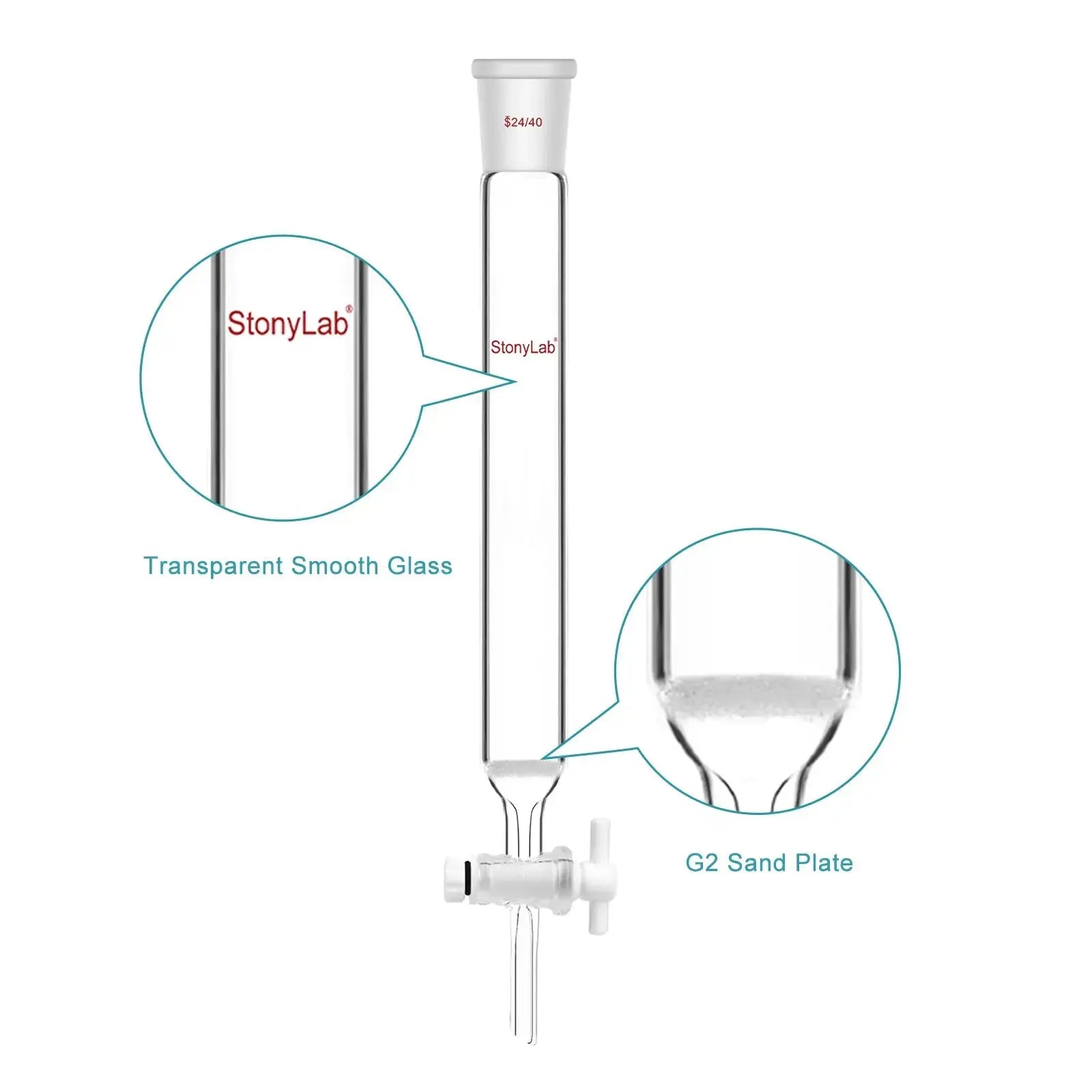 Chromatography Column, ID13-38 mm, 203-457 mm Effective Length, Medium Frit(40-80 μm), 24/40 Joint Chromatography-Column
