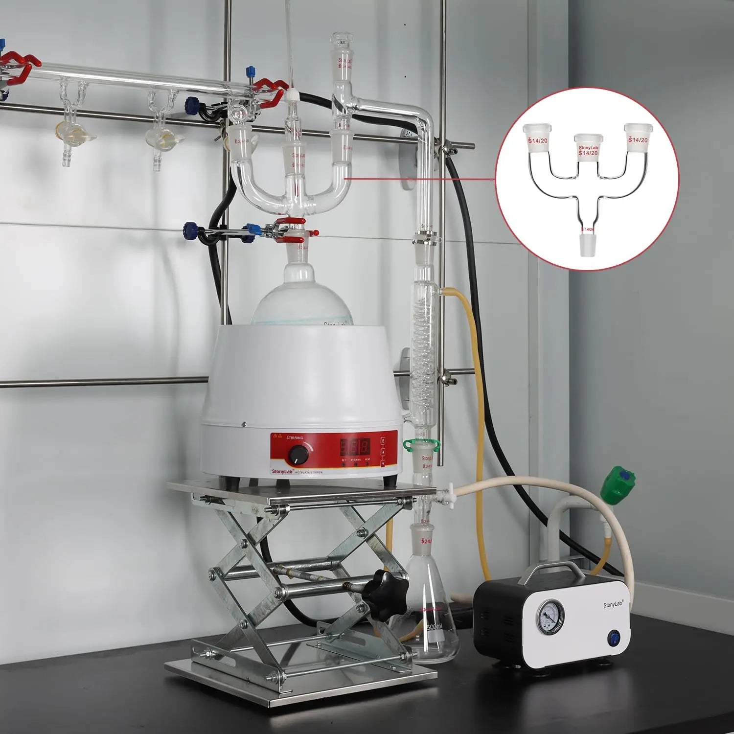 Comprehensive product view and setup components for StonyLab Claisen Distillation Adapter