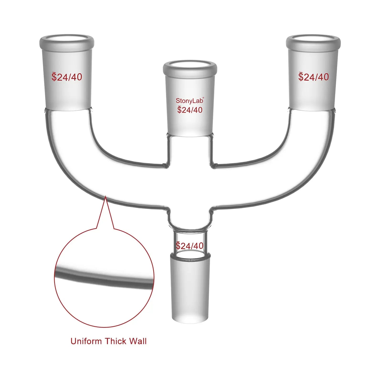 Side view and dimensional layout of the durable StonyLab Claisen Distillation Adapter