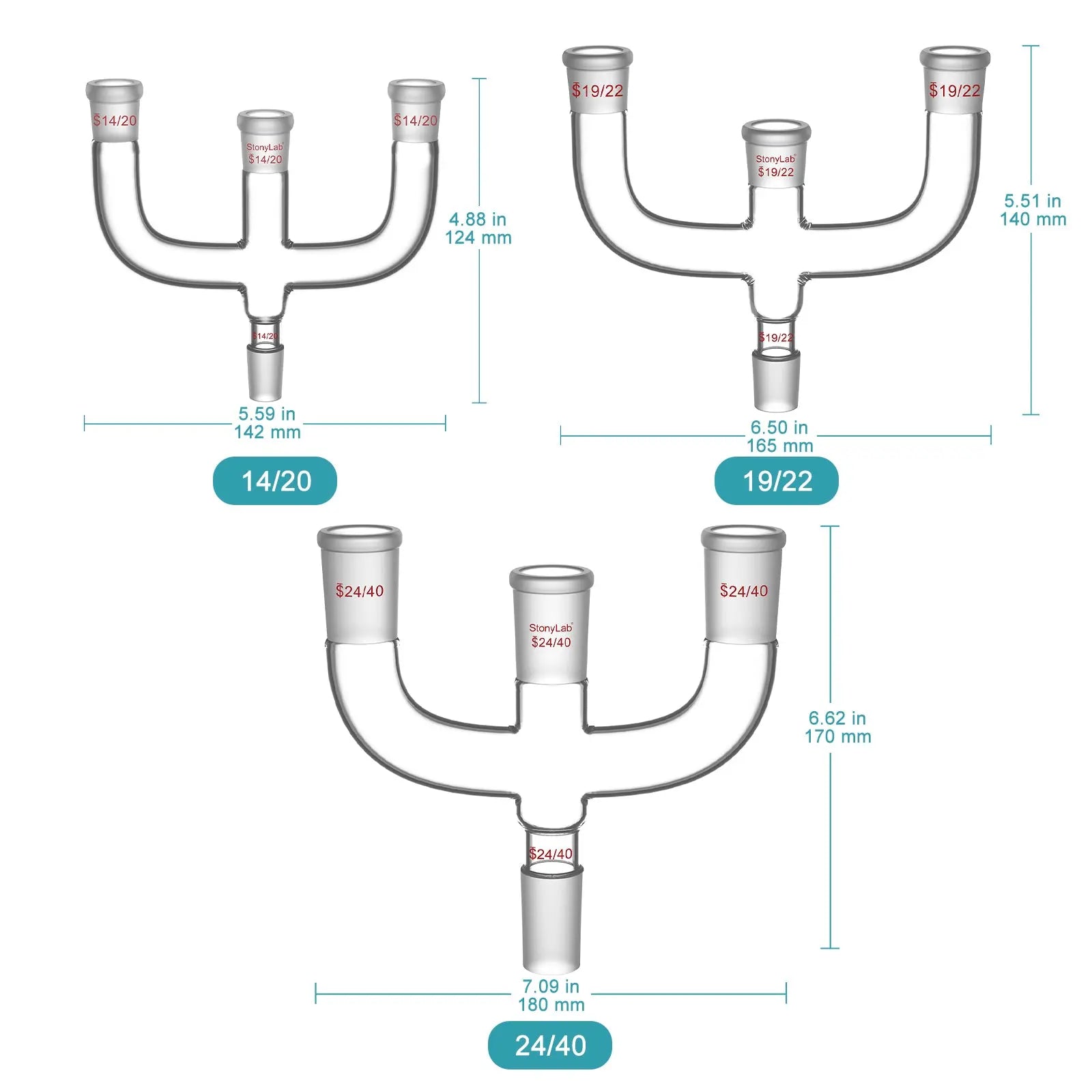 Close-up view showing the precise design and material of StonyLab Claisen Distillation Adapter