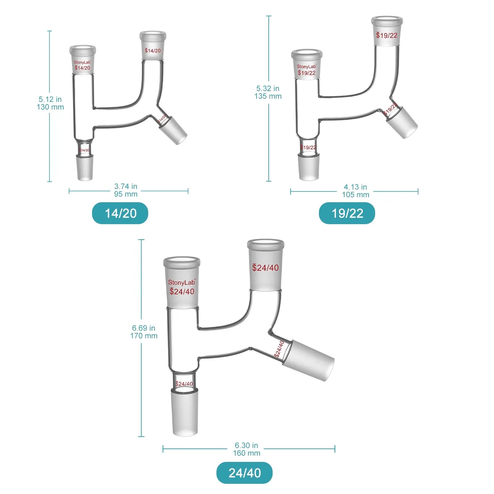 Close-up view showing the precise design and material of StonyLab Claisen Distillation Connecting Adapter
