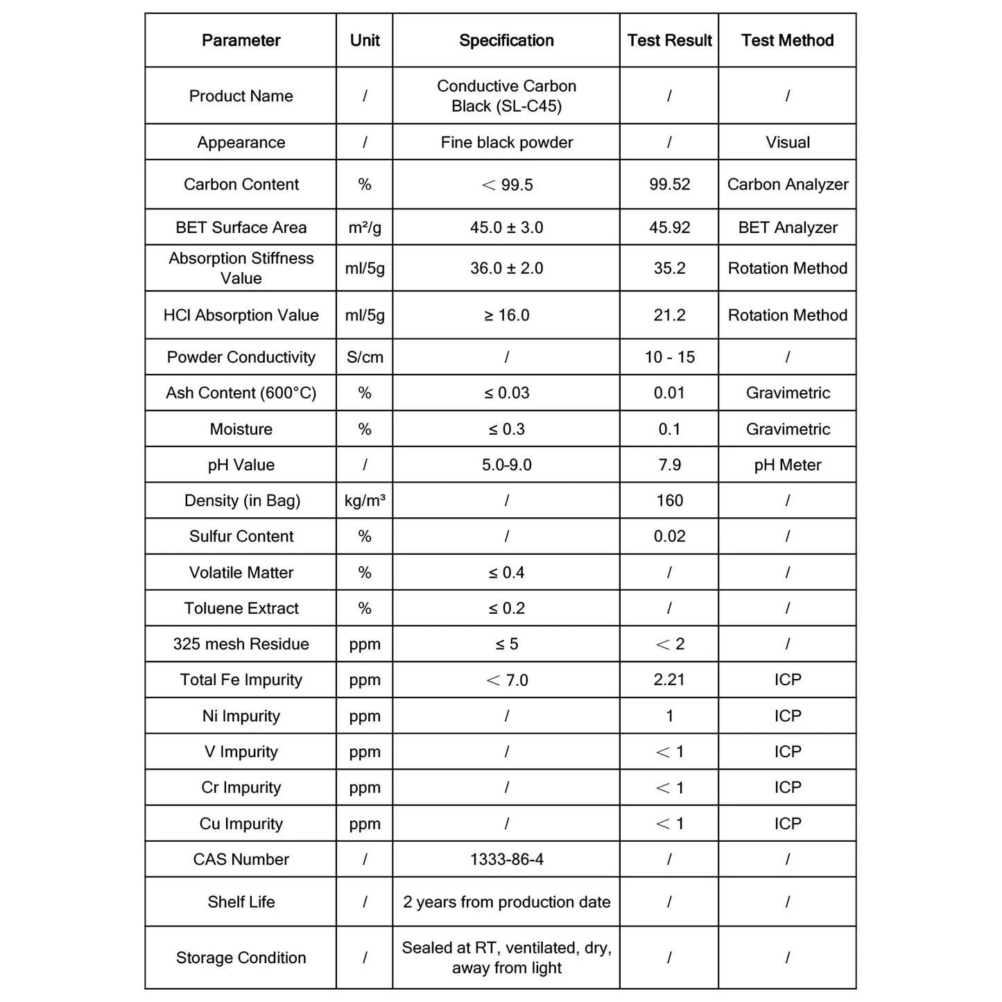 Conductive Carbon Black (SL-C45) Powder, High-Structure Conductive Additive for Lithium-Ion Battery Electrodes Conductive Carbon Black