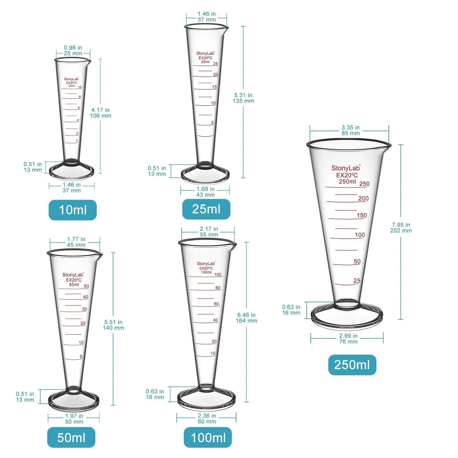 Close-up view showing the precise design and material of StonyLab Conical Graduated Cylinder