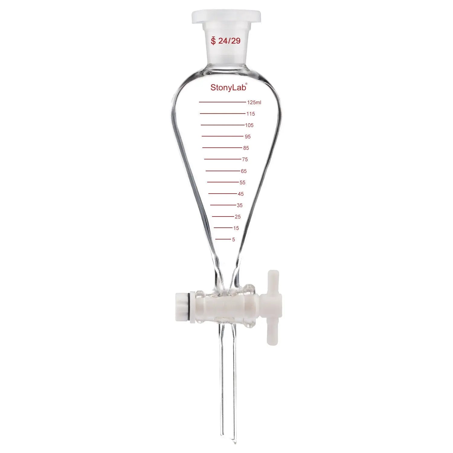 Alternative angle showing underlying build quality of StonyLab Graduated Separatory Funnel with 24