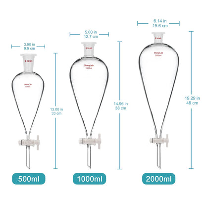 Conical Separatory Funnel with 24/40 Joints and PTFE Stopcock, 60-5000 ml Funnels-Separatory