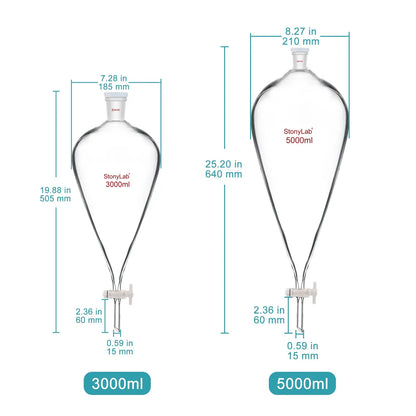 Conical Separatory Funnel with 24/40 Joints and PTFE Stopcock, 60-5000 ml Funnels-Separatory