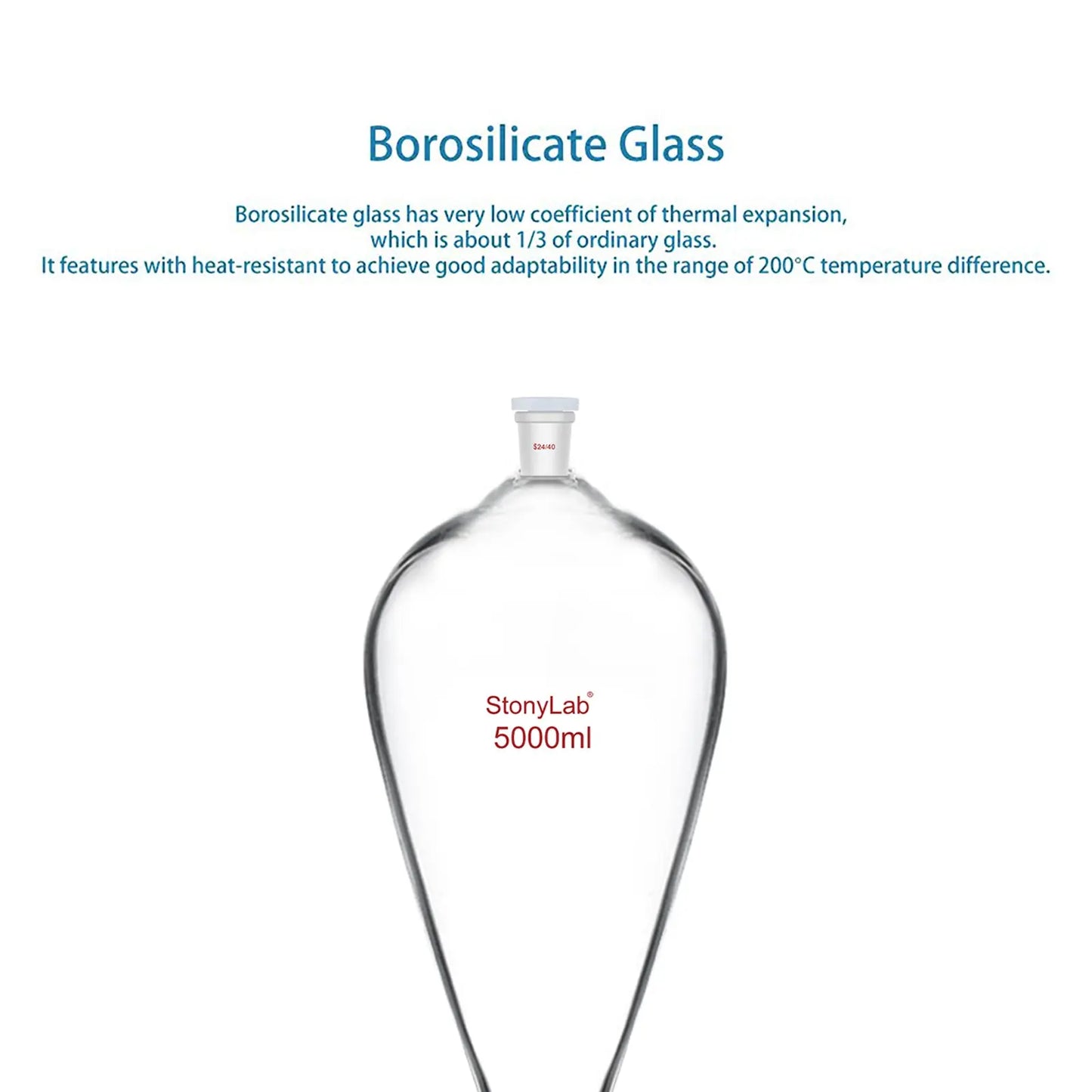 Conical Separatory Funnel with 24/40 Joints and PTFE Stopcock, 60-5000 ml Funnels-Separatory