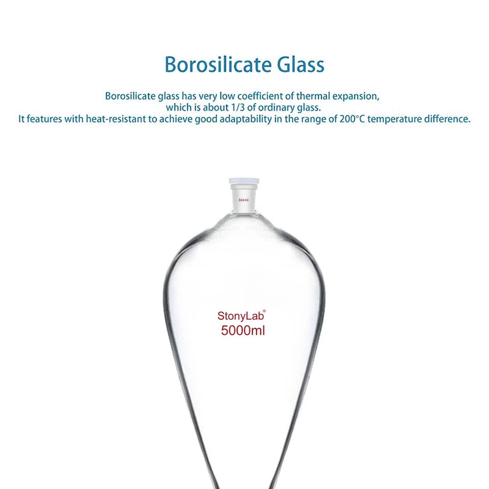 Conical Separatory Funnel with 24/40 Joints and PTFE Stopcock, 60-5000 ml Funnels-Separatory