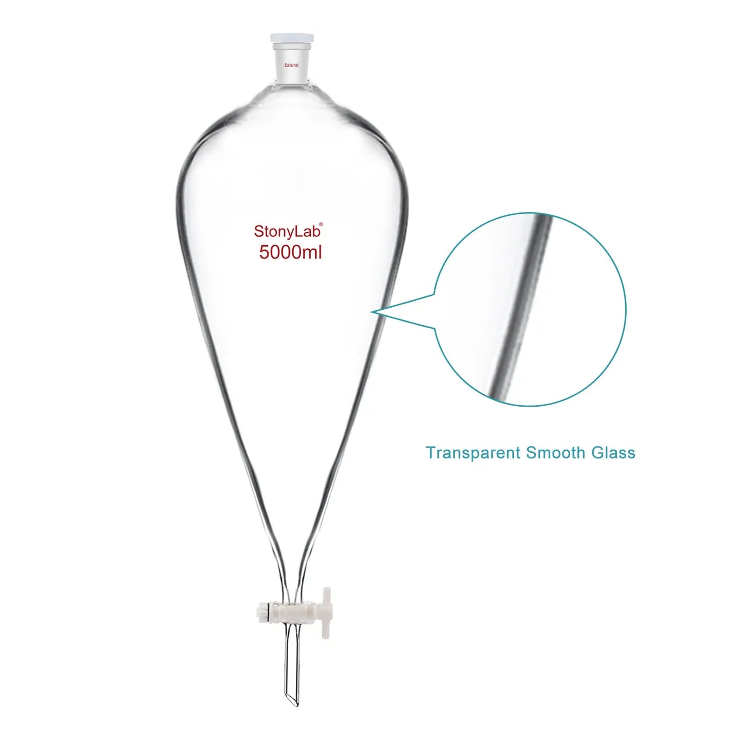 Conical Separatory Funnel with 24/40 Joints and PTFE Stopcock, 60-5000 ml Funnels-Separatory