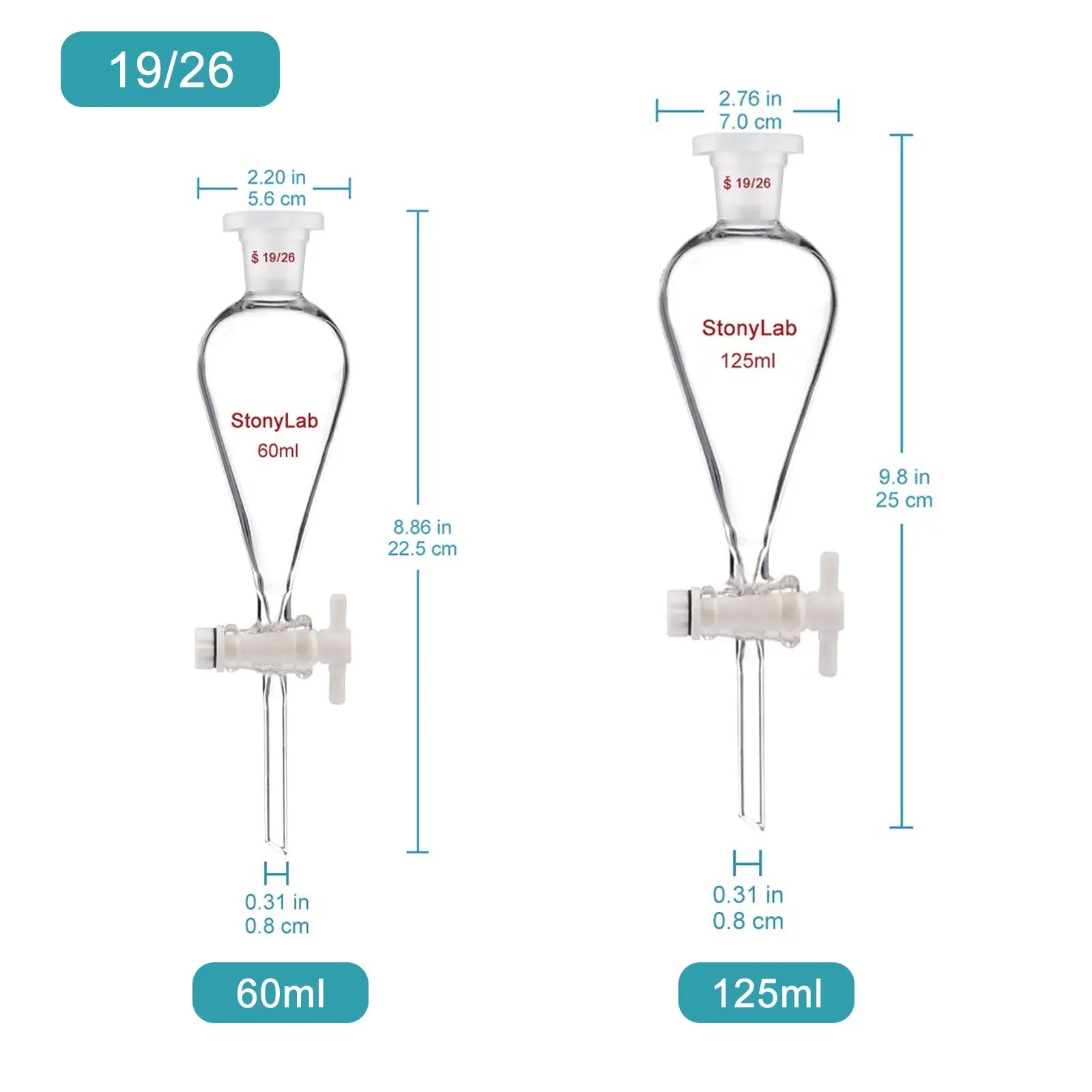 Conical Separatory Funnel with Plastic Stopper and PTFE Stopcock, 60-5000ml Funnels-Separatory