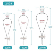 StonyLab Conical Separatory Funnel with Plastic Stopper and PTFE Stopcock heavy duty chemical processing configuration