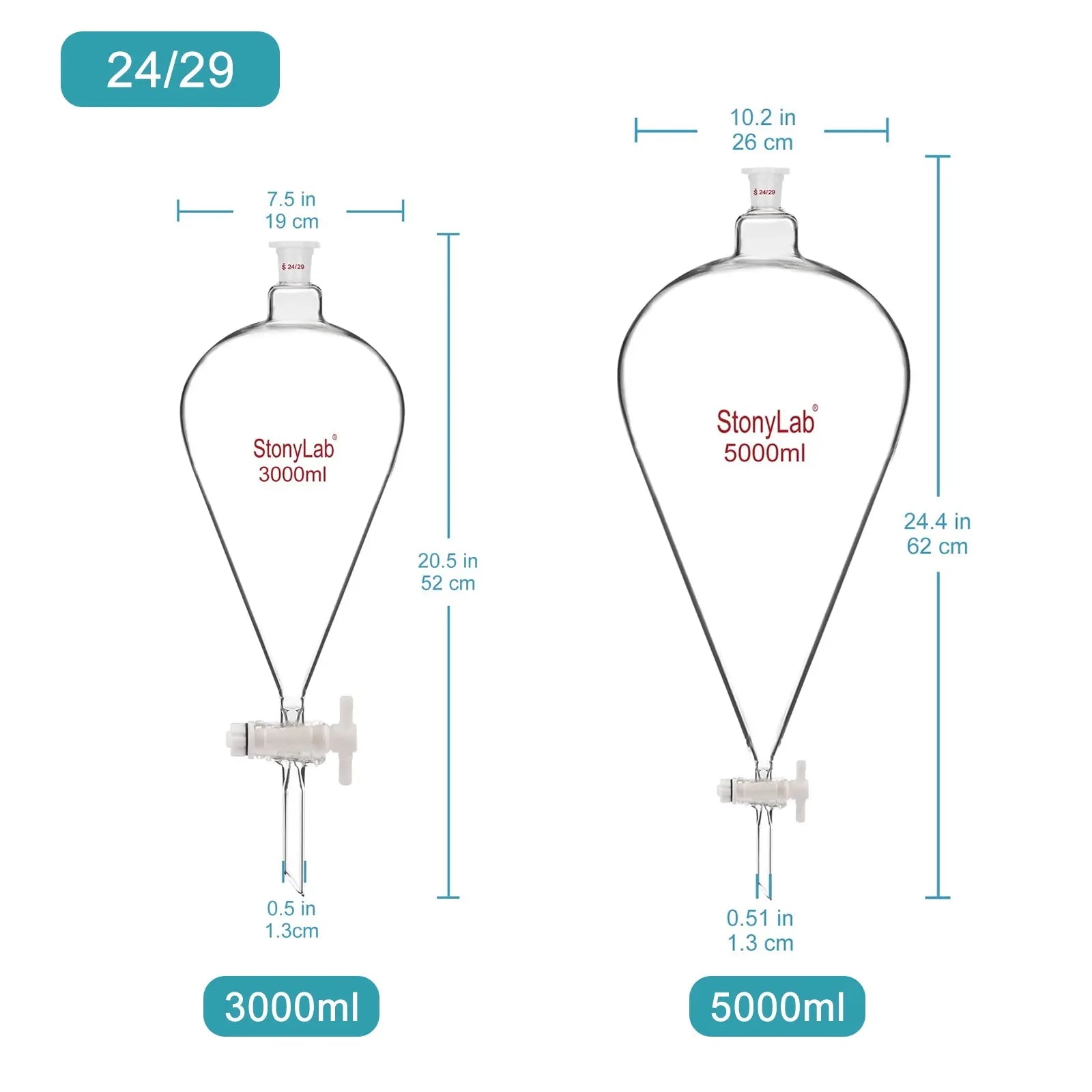 Detailed structural assembly component for StonyLab Conical Separatory Funnel with Plastic Stopper and PTFE Stopcock