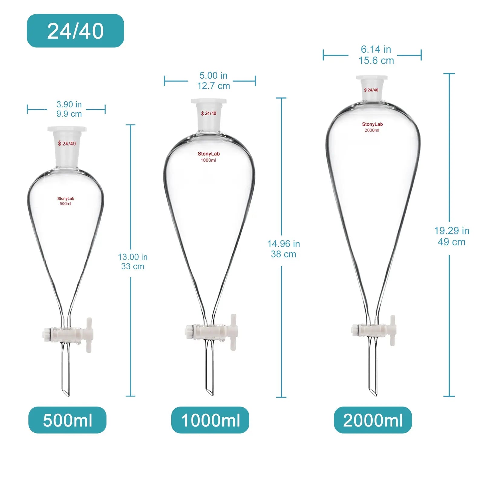 Conical Separatory Funnel with Plastic Stopper and PTFE Stopcock, 60-5000ml Funnels-Separatory