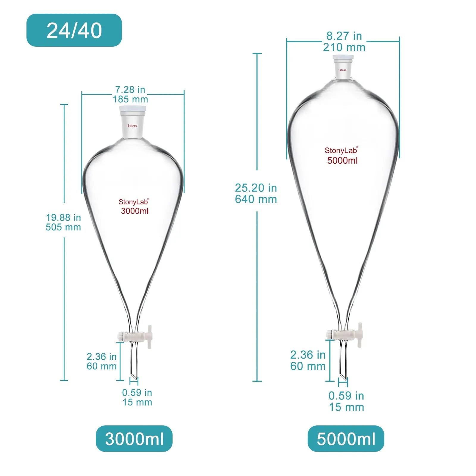 Conical Separatory Funnel with Plastic Stopper and PTFE Stopcock, 60-5000ml Funnels-Separatory