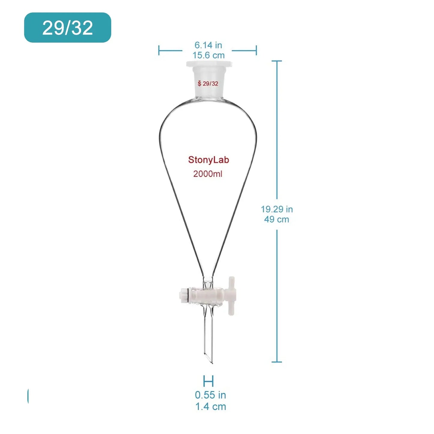 Conical Separatory Funnel with Plastic Stopper and PTFE Stopcock, 60-5000ml Funnels-Separatory
