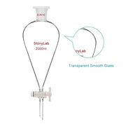 Comprehensive product view and setup components for StonyLab Conical Separatory Funnel with Plastic Stopper and PTFE Stopcock