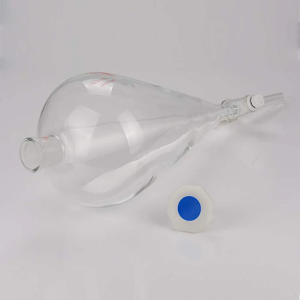 Comprehensive product view and setup components for StonyLab Conical Separatory Funnel with Plastic Stopper and PTFE Stopcock