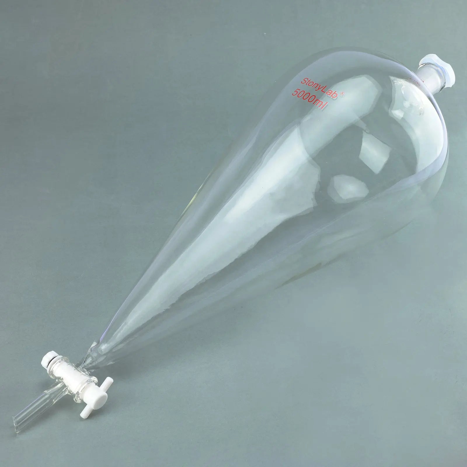 Comprehensive product view and setup components for StonyLab Conical Separatory Funnel with Plastic Stopper and PTFE Stopcock