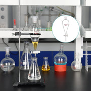 Comprehensive product view and setup components for StonyLab Conical Separatory Funnel with Plastic Stopper and PTFE Stopcock