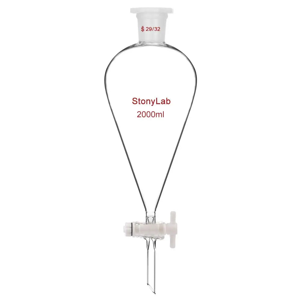 Comprehensive product view and setup components for StonyLab Conical Separatory Funnel with Plastic Stopper and PTFE Stopcock