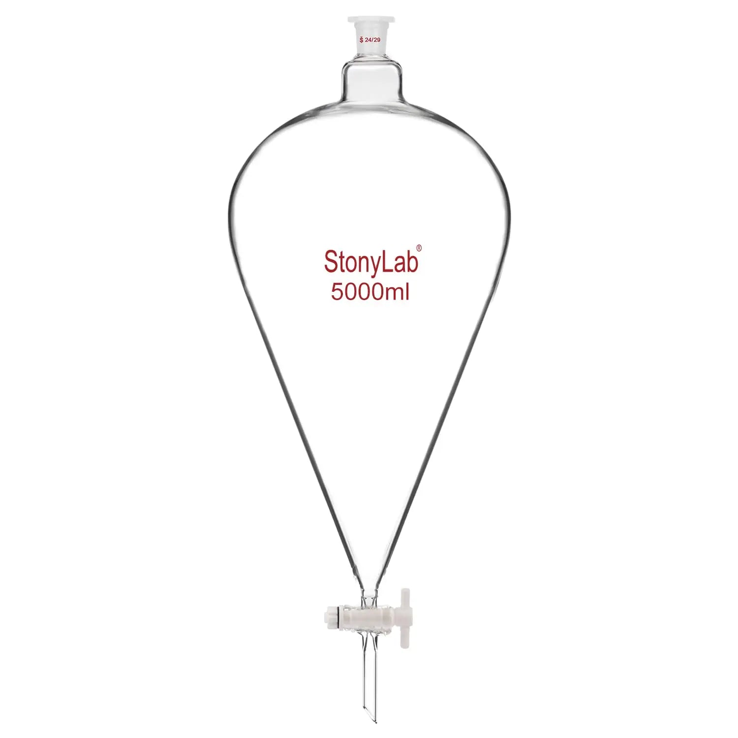 Comprehensive product view and setup components for StonyLab Conical Separatory Funnel with Plastic Stopper and PTFE Stopcock