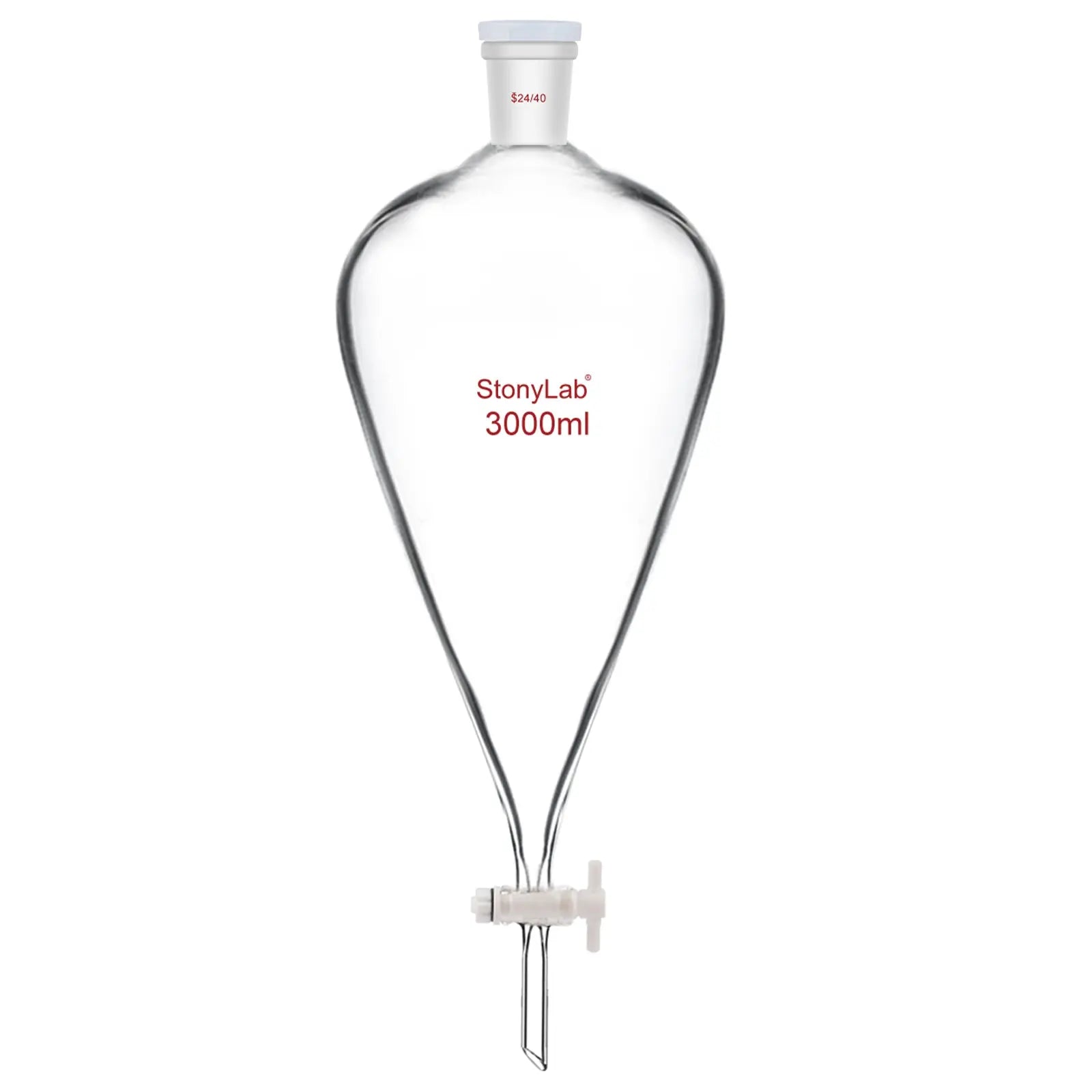 Comprehensive product view and setup components for StonyLab Conical Separatory Funnel with Plastic Stopper and PTFE Stopcock