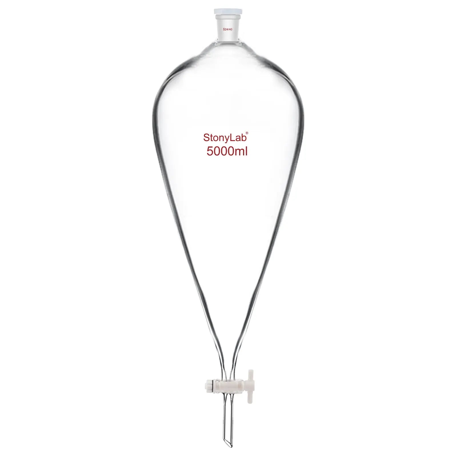Comprehensive product view and setup components for StonyLab Conical Separatory Funnel with Plastic Stopper and PTFE Stopcock